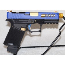 Anderson Kiger-9C 9MM, G19 Compatible, Custom Blue & Gold Pistol, Threaded Barrel, Fiber Optic Sights, 15 Rounds