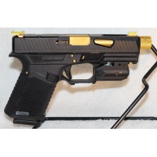 Anderson Kiger-9C 9MM, G19 Compatible, Custom Gold Pistol, Threaded Barrel, Fiber Optic Gold Sights, Blue Laser & Flashlight, 15 Rounds