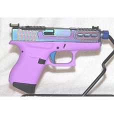 Glock 43, 9MM, Custom Multicolor & Purplexed, Threaded Barrel, Fiber Optic Sights, RMRsc Optics Ready, 6 Rounds, 2 Magazines