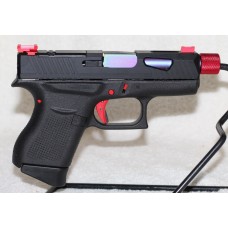 Glock 43, 9MM, Custom Red, Cut Slide, Fiber Optic Sights, RMR Optics Ready, 6 Rounds, 2 Magazines