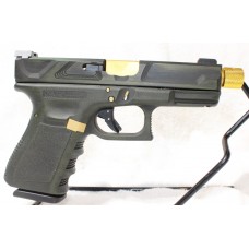 Glock 19 Gen 3 Custom Atomic Green 9MM Pistol, Gold Threaded Barrel, Sport Cut Slide, Two 15 Round Mags