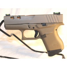 Glock 43, 9MM, Custom Bronze, FDE Cut Slide, Fiber Optic Sights, 6 Rounds, 2 Magazines